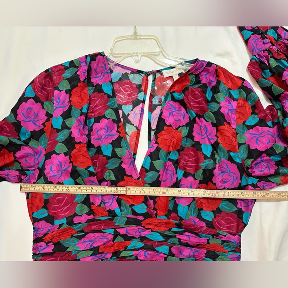 WOMEN’S RONNY KOBO CARISSA LONG SLEEVE ROSES BLOUSE SIZE LARGE - Picture 4 of 11